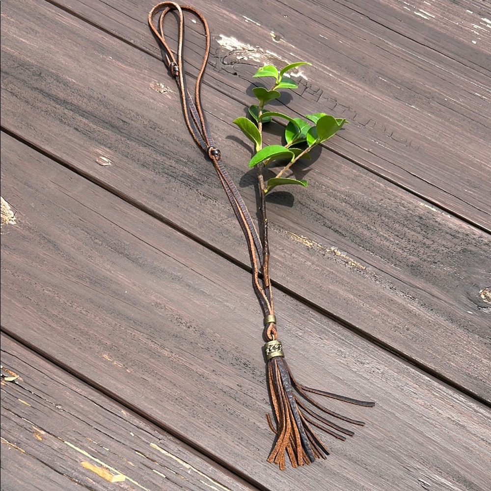 Source Unknown Brown Leather Tassel Pendant